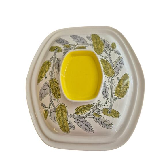 VTG MCM Poole Yellow Herb Garden Sage Casserole Dish 2.5 Quart Rectangular Lid - Picture 4 of 11